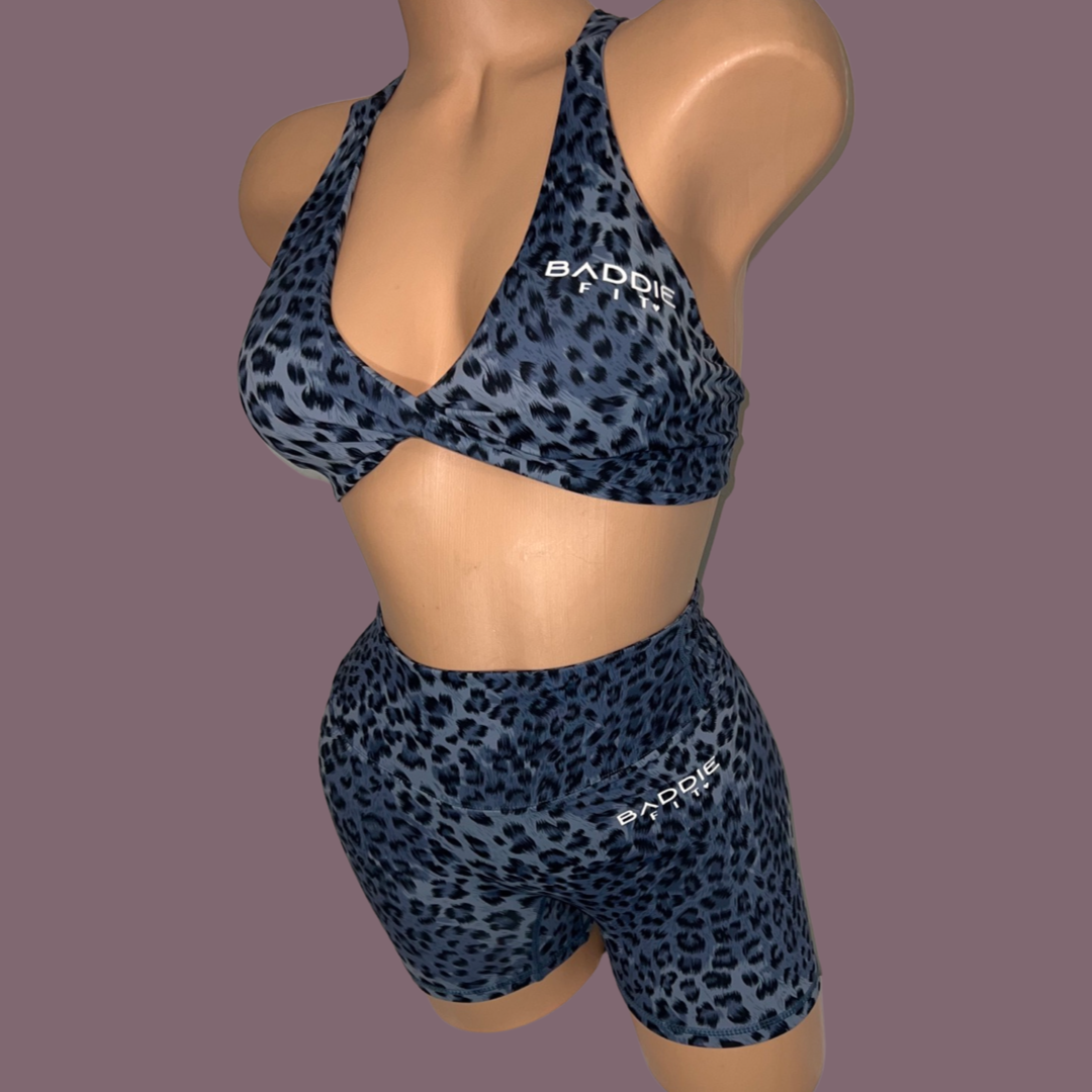 Cheetah Print Active Shorts Set