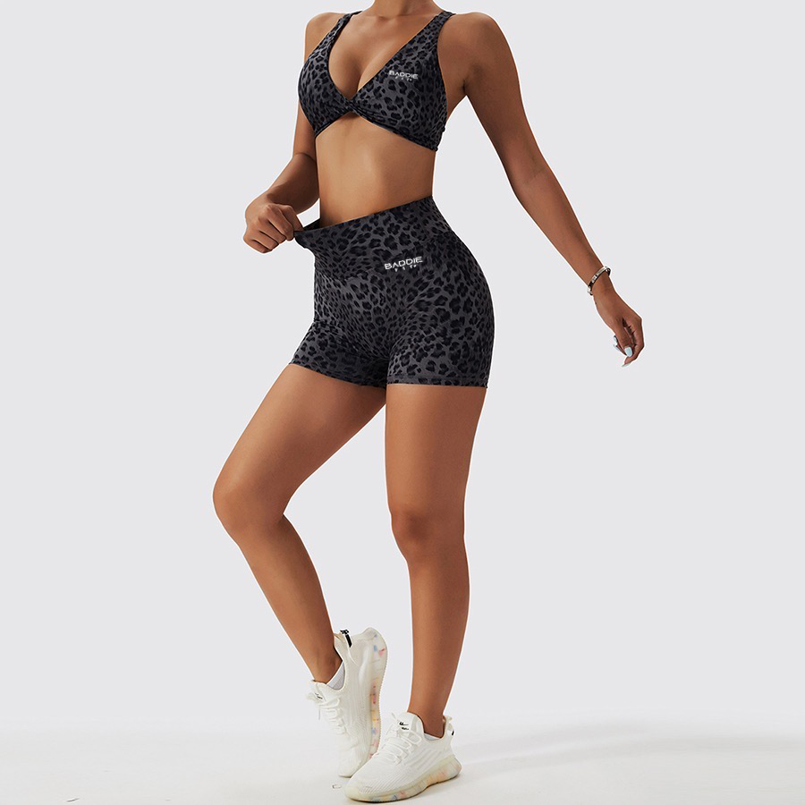 Cheetah Print Active Shorts Set