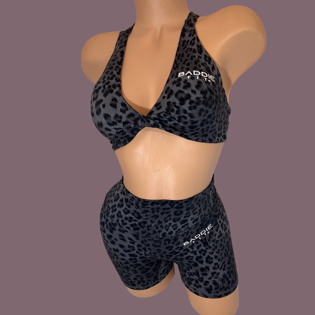 Cheetah Print Active Shorts Set