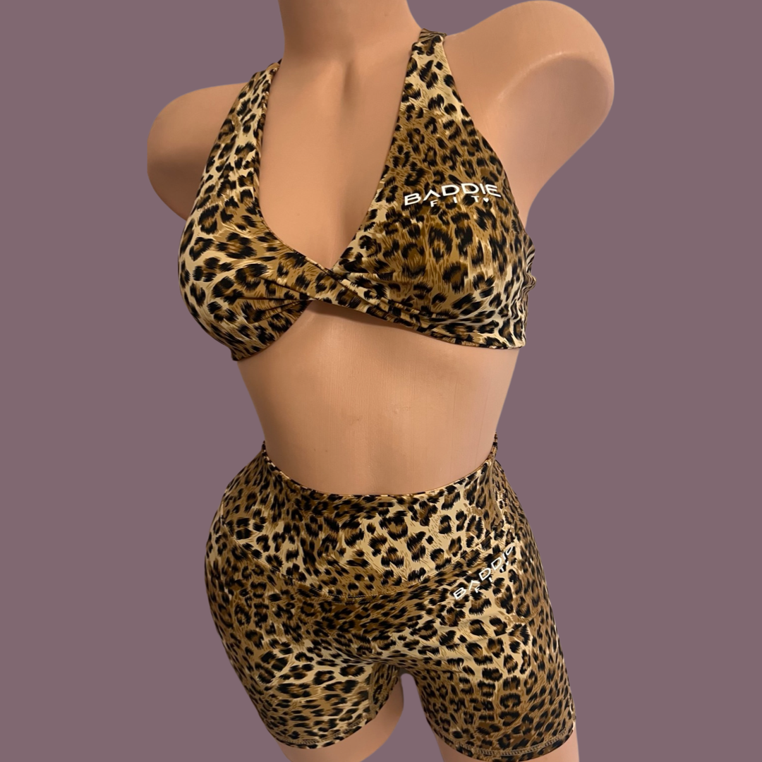Cheetah Print Active Shorts Set