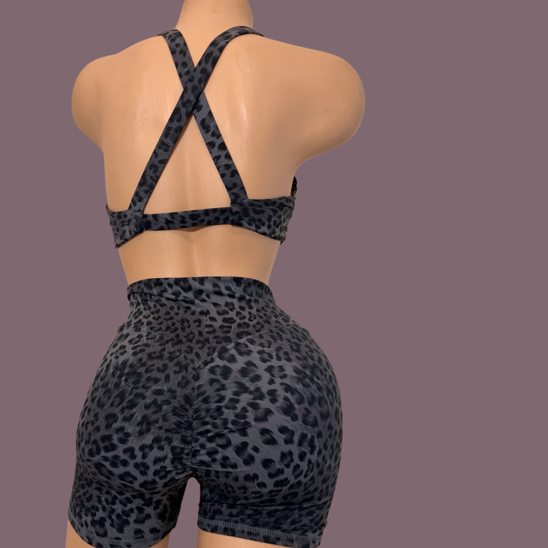 Cheetah Print Active Shorts Set
