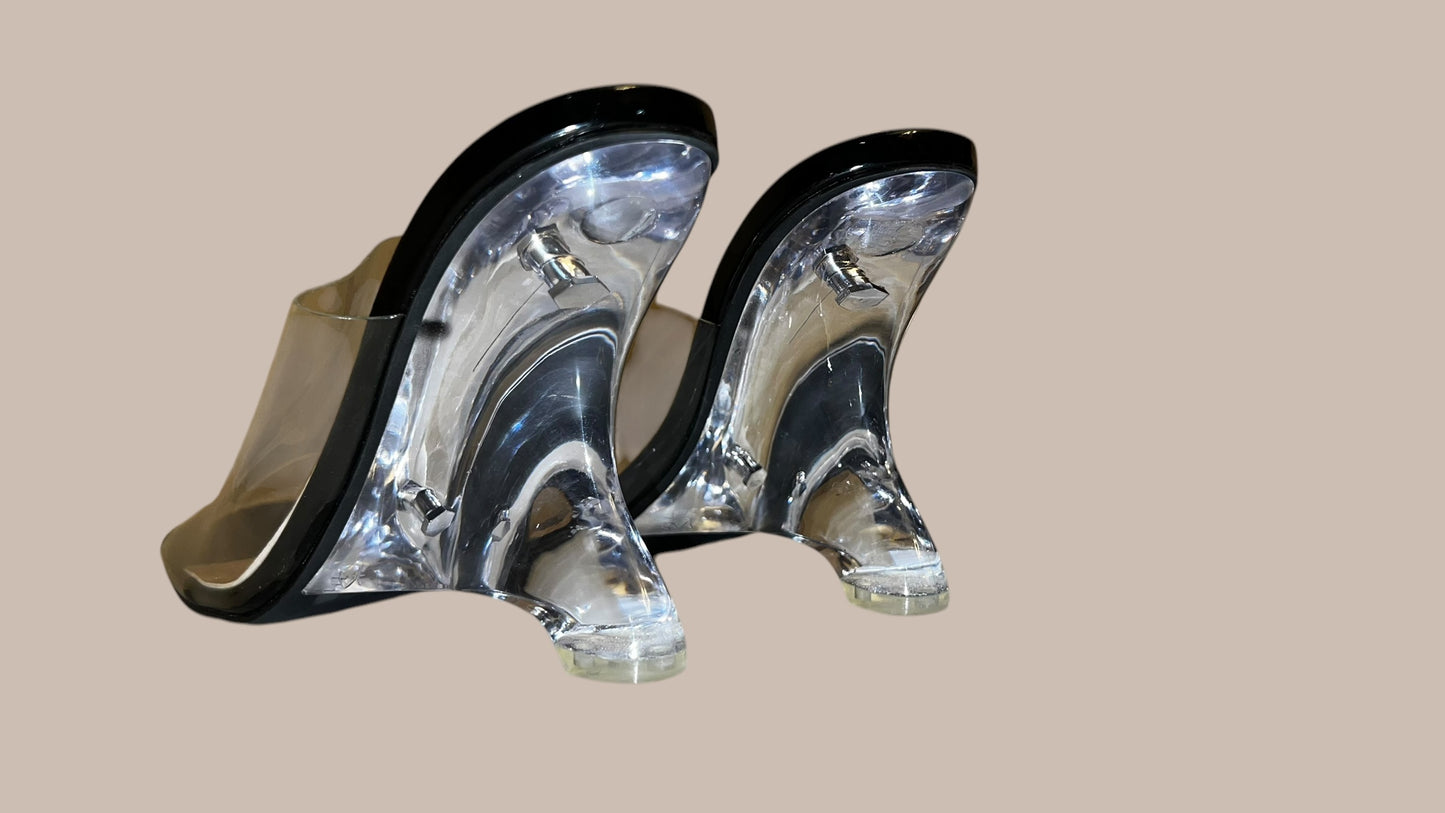 Show Stopper Clear Heel Sandal- Black