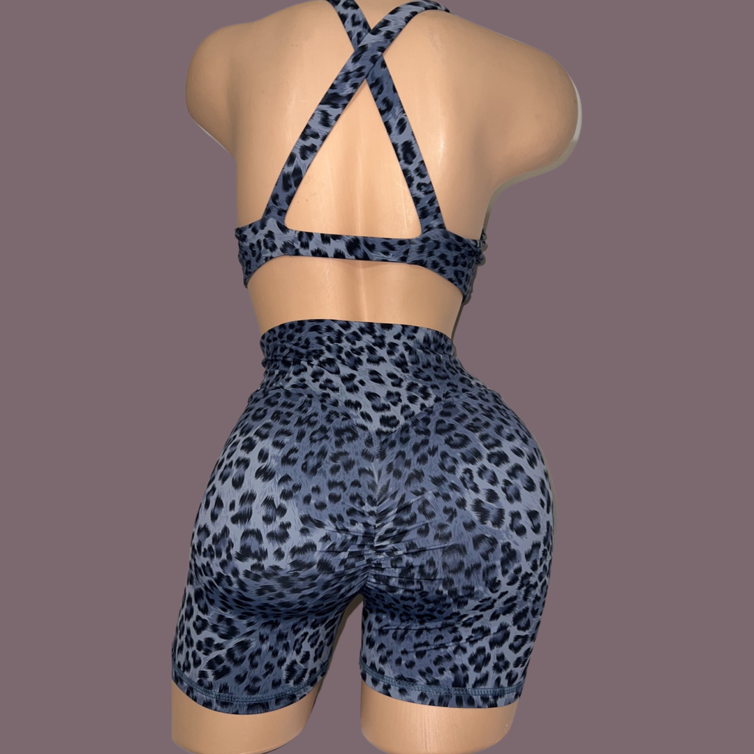 Baddiefit Cheetah Print Bra & Shorts Gym Set