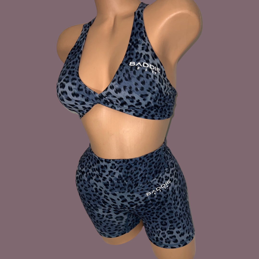 Baddiefit Cheetah Print Bra & Shorts Gym Set