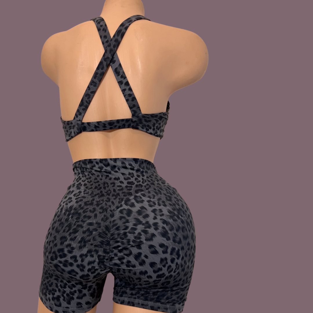 Baddiefit Cheetah Print Bra & Shorts Gym Set